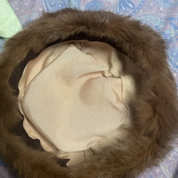 David& David Brown Fur Pillbox, Hat With Bows, Vintage Women's - Picture 6 of 10